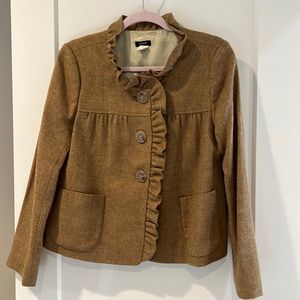 J. Crew Ruffle Tan Pea Wool Coat, Size 4
